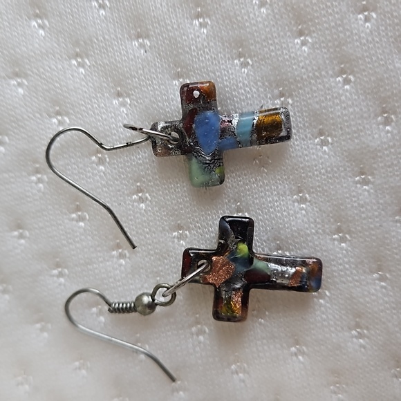Vintage Glasswork Cross Pendant and Earring Set - Picture 5 of 7